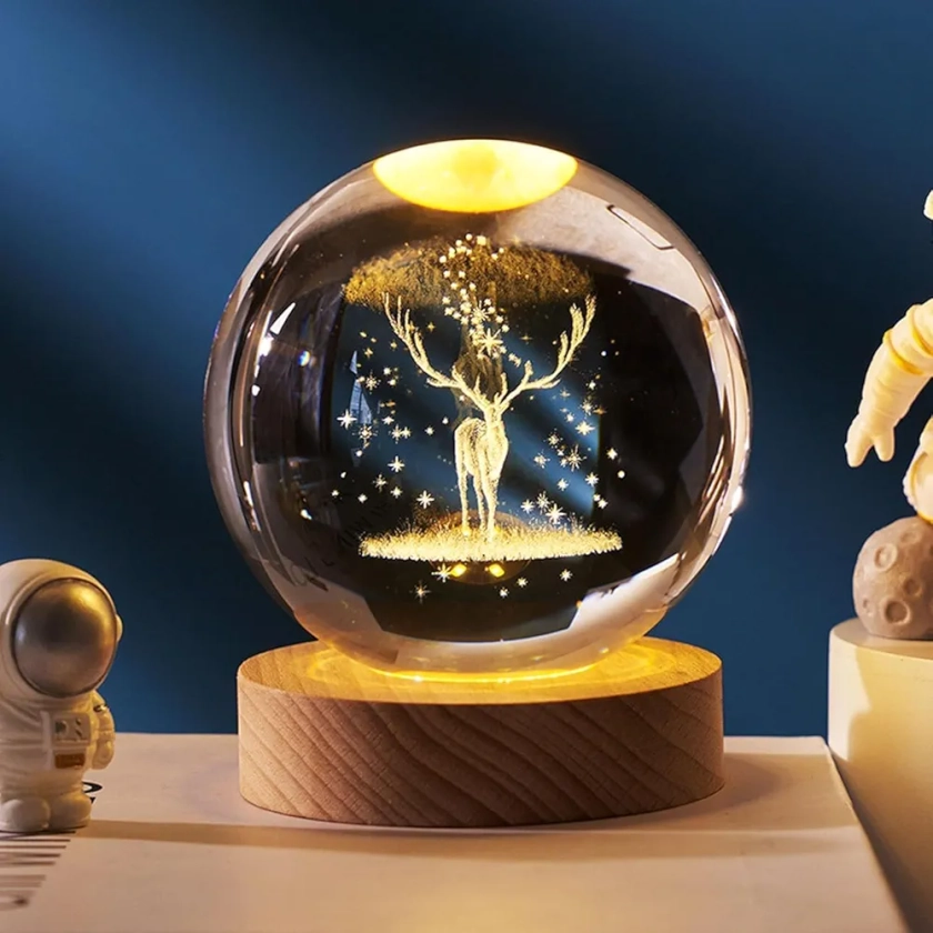 Buy Openja Glowing Crystal Ball 3D Inner Carved Small Crystal Ball Light with Wood Base, Decorative Creative Gift Luminous Crystal Ball for Christmas Classmates and Kids Birthday. (Deer) Online at Low Prices in India - Amazon.in