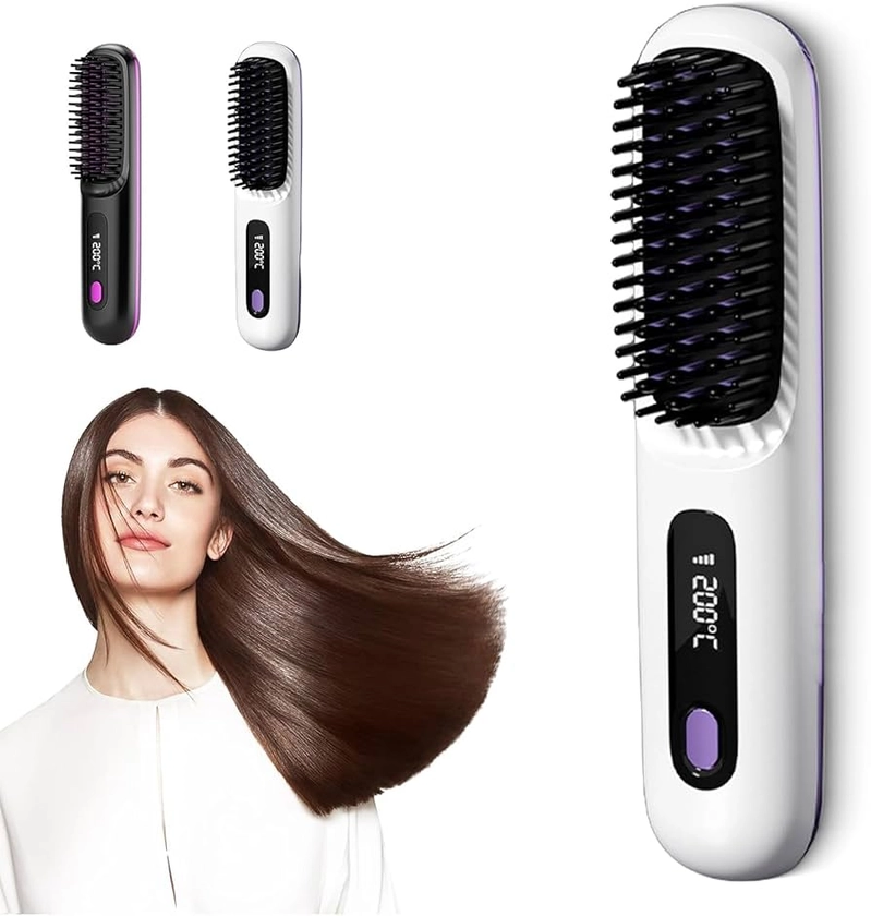 Numoya Portable Straightener Brush - GoBrush PRO, Go Brush Pro Numoya Straightener Rechargeable & Cordless Mini Hair Straightener Comb,1Pcs,White