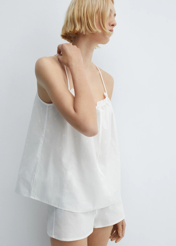 Cotton pyjama top with openwork details
