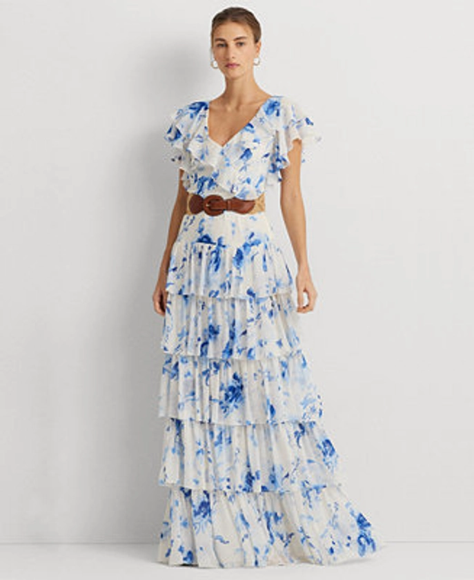 Lauren Ralph Lauren Women's Belted Tiered Floral Gown - Macy's
