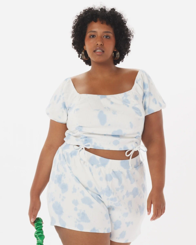 "Bo" Cotton Rib Tie-Up Top in Sky Blue – What Lo Wants