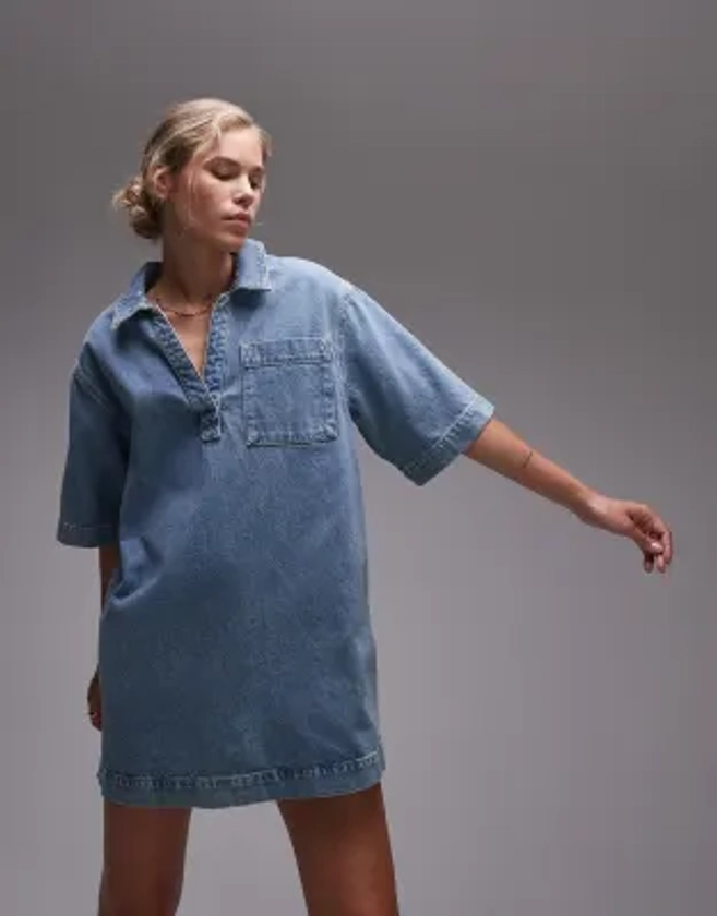 Topshop - Robe à enfiler en denim - Bleu clair