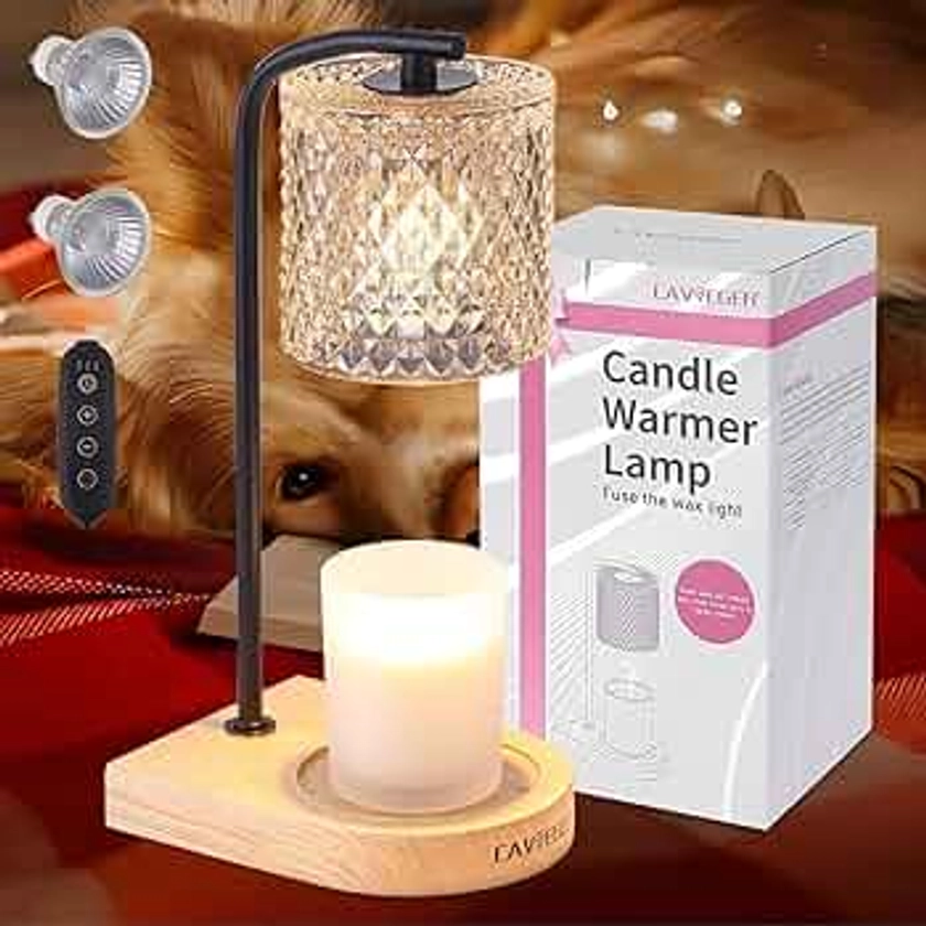 CAVEGER Candle Warmer Lamp: Wax Warmer Lamp with 2 Bulbs, Timer & Dimmer 4Levels, Compatible All Jar Candles, Candle Top Melting, Glass Candle Heater Lamp for Scented Wax, Elegant Home Decor, Black