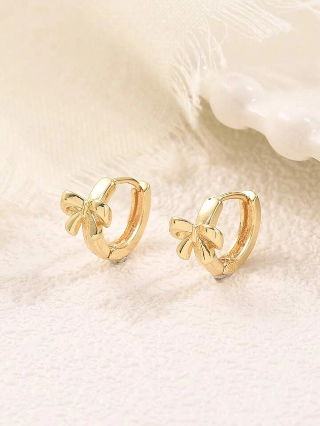 1pair Fashionable Bow Decor Hoop Earrings For Women For Daily Decoration