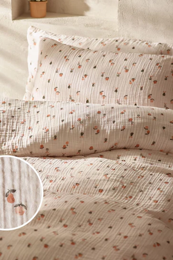Buy Natural Fruit Print Crinkle Muslin 100% Cotton Duvet Cover and Pillowcase Set from the Next UK online shop