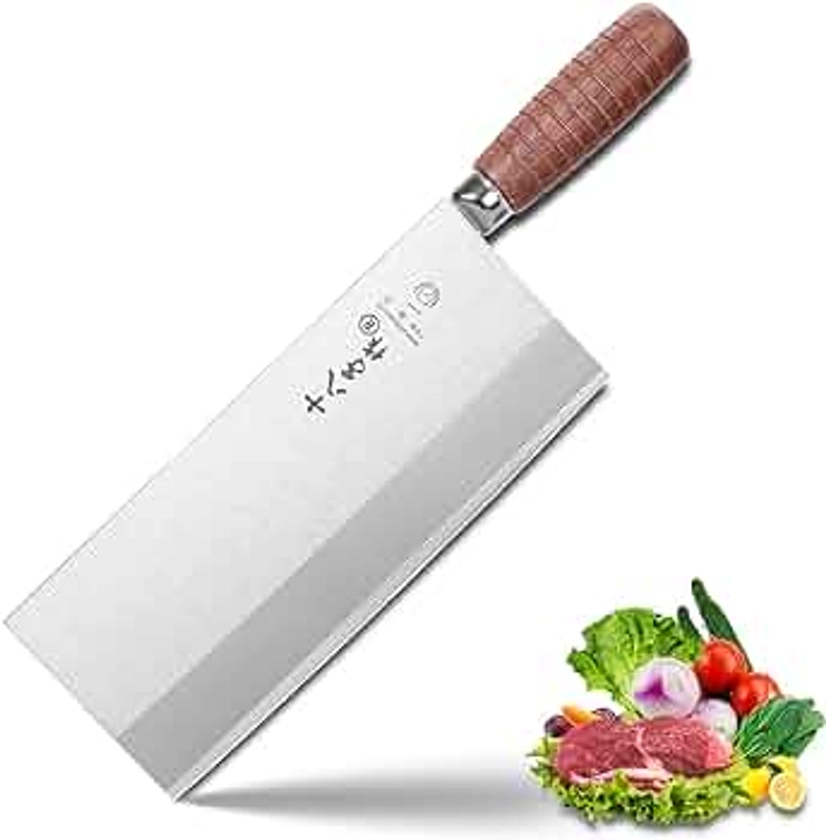 SHI BA ZI ZUO Kitchen Knife Professional Chef Knife Stainless Steel Vegetable Knife Safe Non-stick Finish Blade with Anti-slip Wooden Handle (9 inch)
