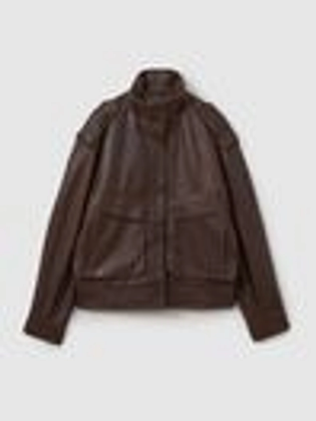 Atelier Grained Leather Jacket in Chocolate