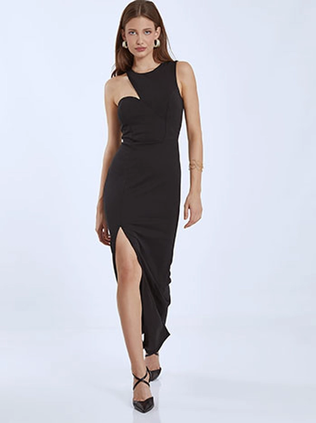 Maxi φόρεμα με άνοιγμα σε μαύρο, 14,99€ | Celestino