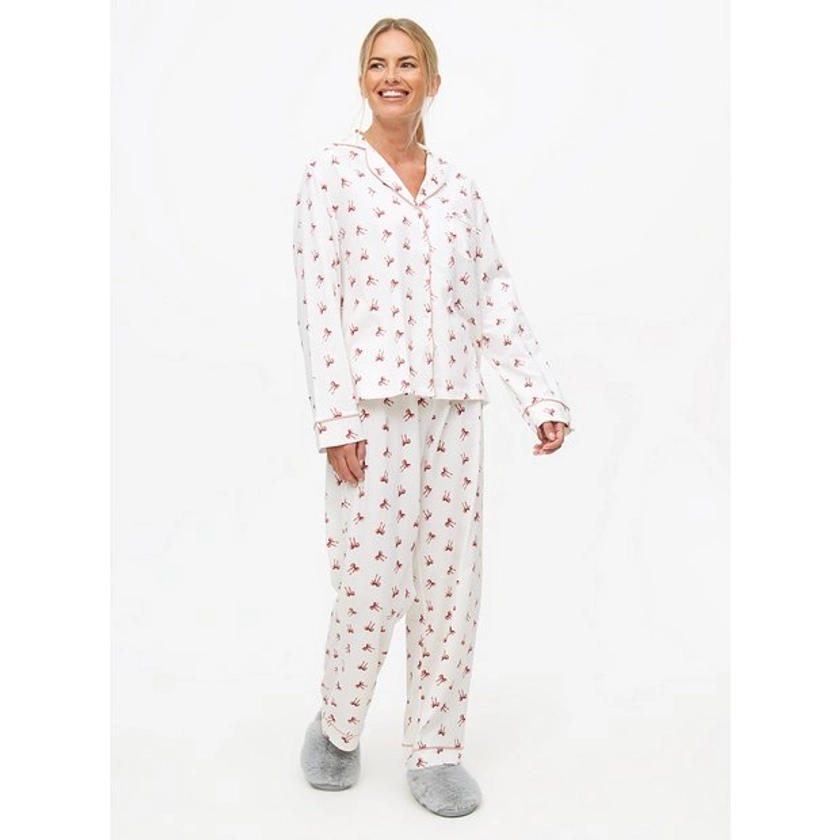 Buy Oatmeal & Pink Bow Print Traditional Pyjama Set XXL | Pyjamas | Tu