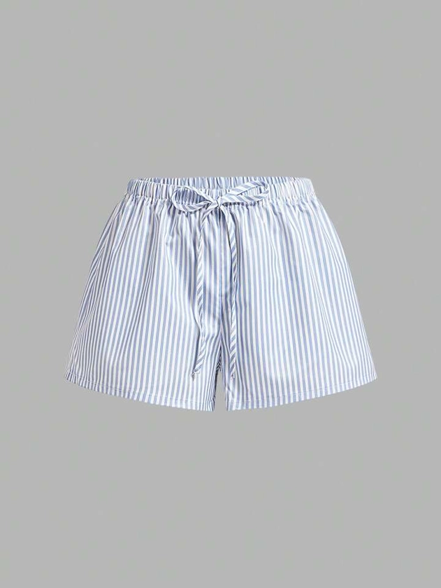 Plus Size Vacation Striped Drawstring Waist Shorts For Beach