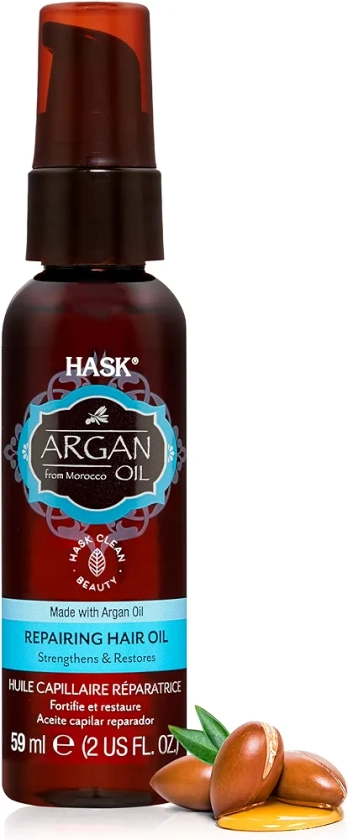 HASK Argan Oil Hair Oil for shine and frizz control repairing for all hair types, colour safe, and cruelty-free -1 59mL Bottle