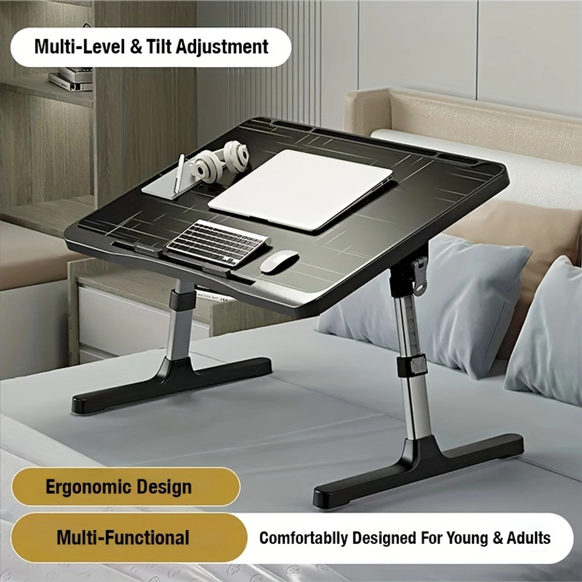 Mesa de Laptop de Cortiça Ajustável e Portátil - Dobrável, Não Precisa de Energia, Placa de Partículas de Madeira Maciça