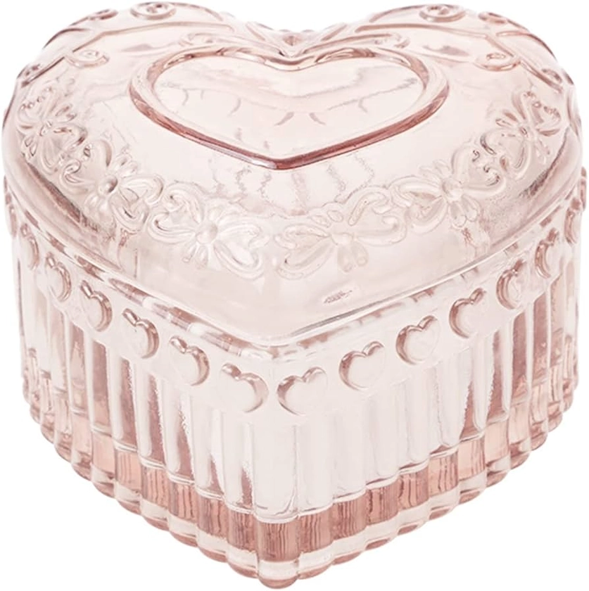 Amazon.com: WHSLILR Glass Jewelry Box Heart Shape Cute Box for Storage Ring Earring Trinket Vintage Jewelry Organizer Decorative Gift for Women Girls-GRB003-Pink : Clothing, Shoes & Jewelry
