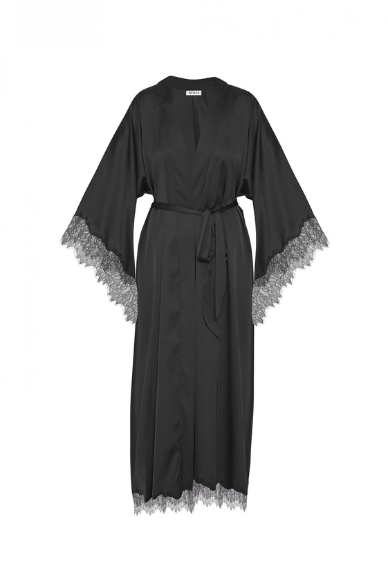 Black Lace Detailed Maxi Black Robe