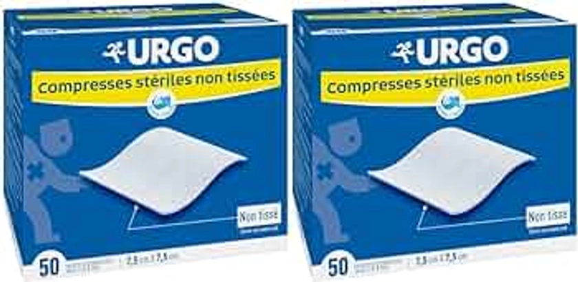 Urgo - Compresses stériles - Non tissées - Boîte de 50 sachets de 2 compresses - 7,5cm x 7,5cm (Lot de 2)