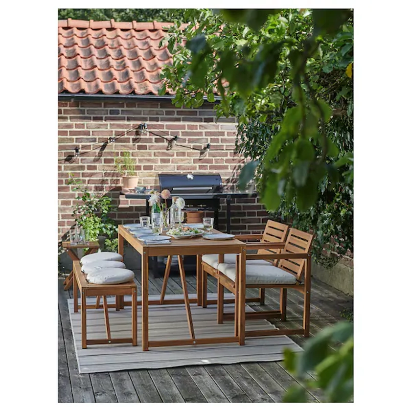 NÄMMARÖ table+2 chairs+ bench, outdoor, light brown stained/Frösön/Duvholmen beige - IKEA