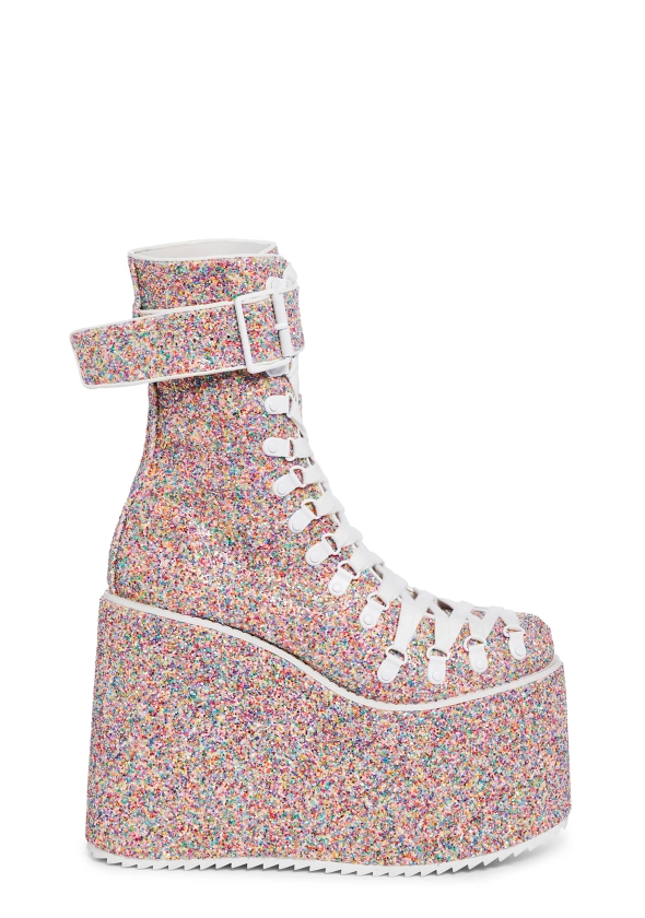 Club Exx Chunky Glitter Confetti Wedge Boots - Multi