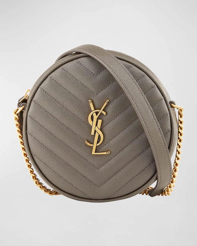 Vinyle YSL Round Crossbody Bag in Quilted Grained Leather