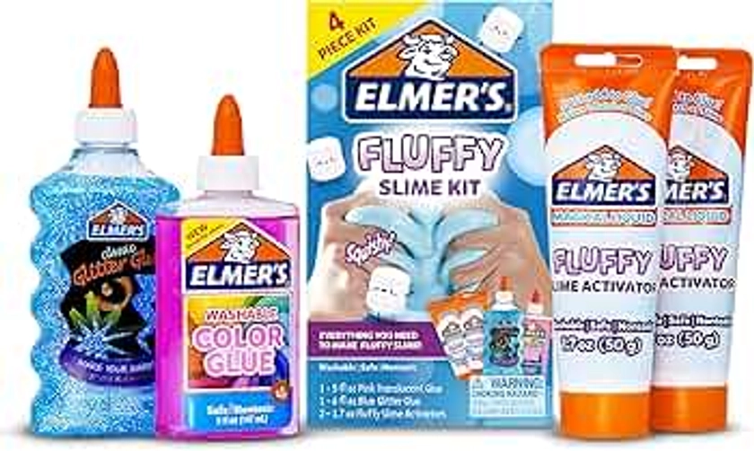 Elmer’s Fluffy Slime Kit, Includes Elmer’s Translucent Color Glue, Elmer’s Glitter Glue, Elmer’s Fluffy Slime Activator, 4 Count