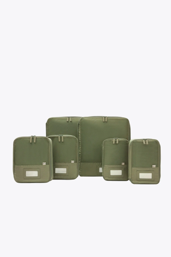 BÉIS 'The Compression Packing Cubes 6 pc' in Olive - 6 Piece Set Of Packing Compression Bags For Travel