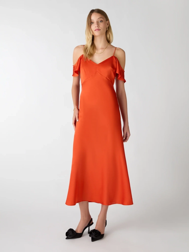 Anthia Drop Shoulder Midi Dress in Brick Orange | OMNES | Dresses | Sustainable & Affordable Clothing | Shop Women's Fashion