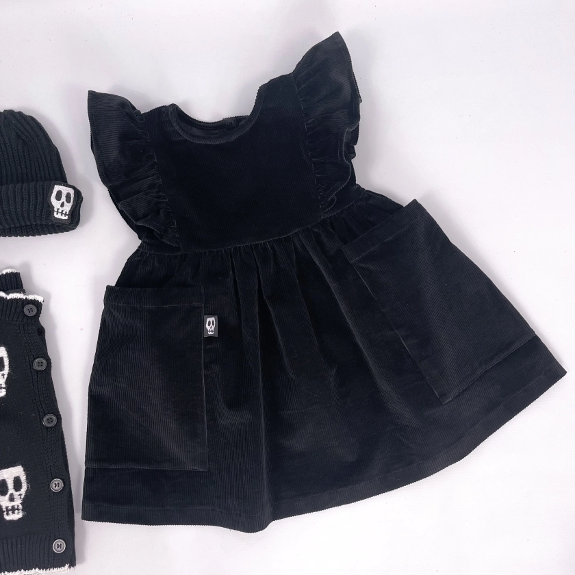Kids Black Dress with Frilled Sleeves - Gothic & Alternative Girls Fashion