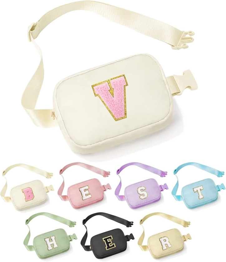 YOOLIFE Retirement Gifts for Women - Teacher Appreciation Gifts for Women Teacher Retirement Gifts for Women Teacher Bag Teacher Gifts from Students, Initial Crossbody Bag Belt Bag, White V