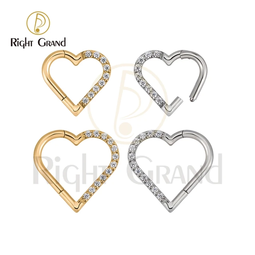 Right Grand ASTM F136 Titanium Daith Heart Earring Hoop Cartilage Tragus Helix Rings Hinged Segment Hoop with Clear CZ - AliExpress 36