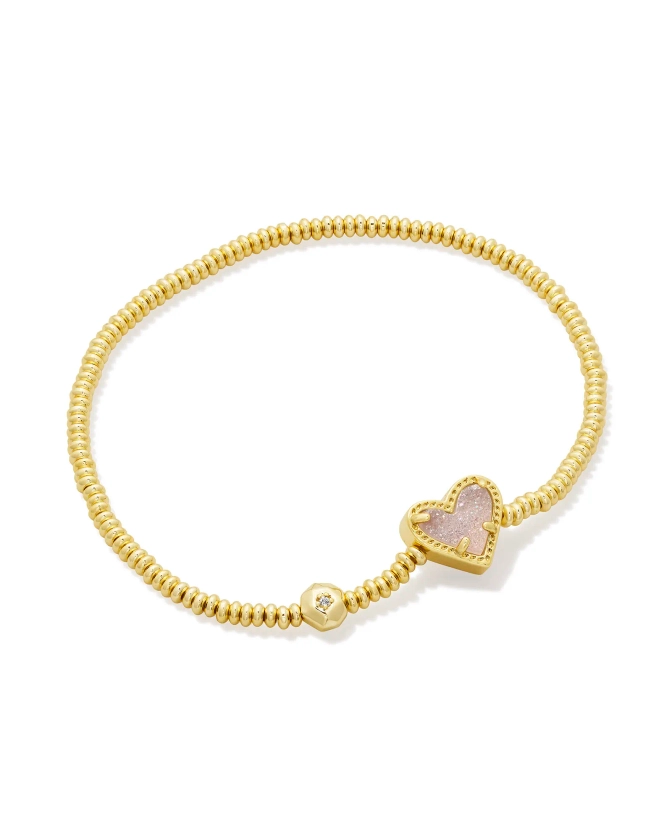 Ari Heart Gold Stretch Bracelet in Iridescent Drusy