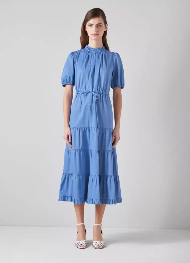 Hedy Blue Organic Cotton Tiered Dress