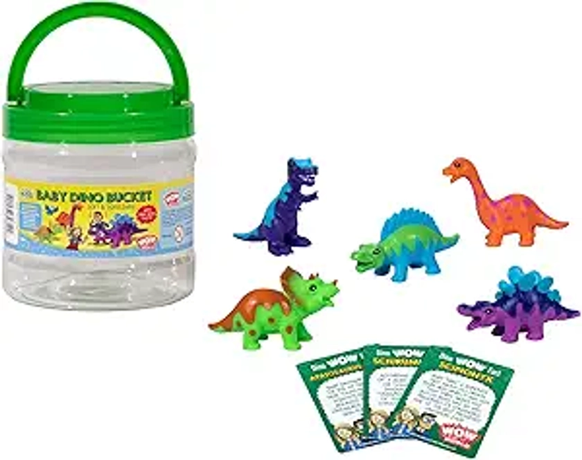 Wow in The World Baby Dino Bucket | Soft and Squeezable | Kids Play Dinosaurs | Learning Through Play | Includes 5 Baby Dinosaur Toys and 3 Fun Fact Cards