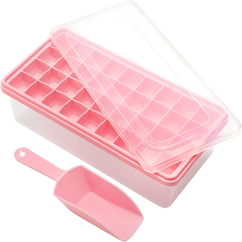 Food-Grade Silicone Ice Cube Tray with Lid and Storage Bin for Freezer, Easy-Release 36 Small Nugget Ice Tray with Spill-Proof Cover&Bucket, Flexible Ice Cube Molds with Ice Container, Scoop Cover