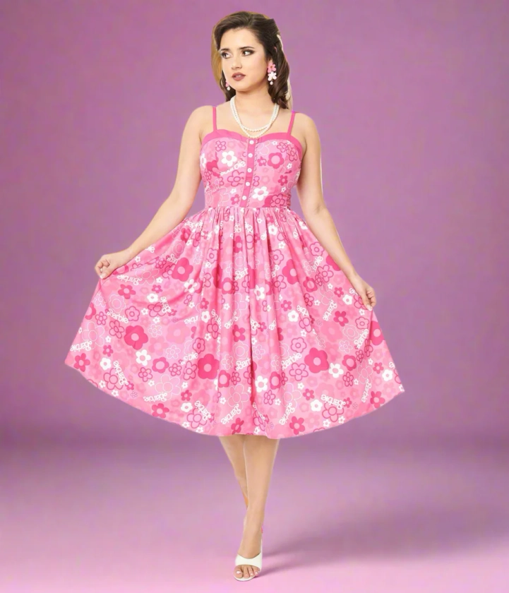 Barbie X Unique Vintage Pink Barbie Print Swing Dress