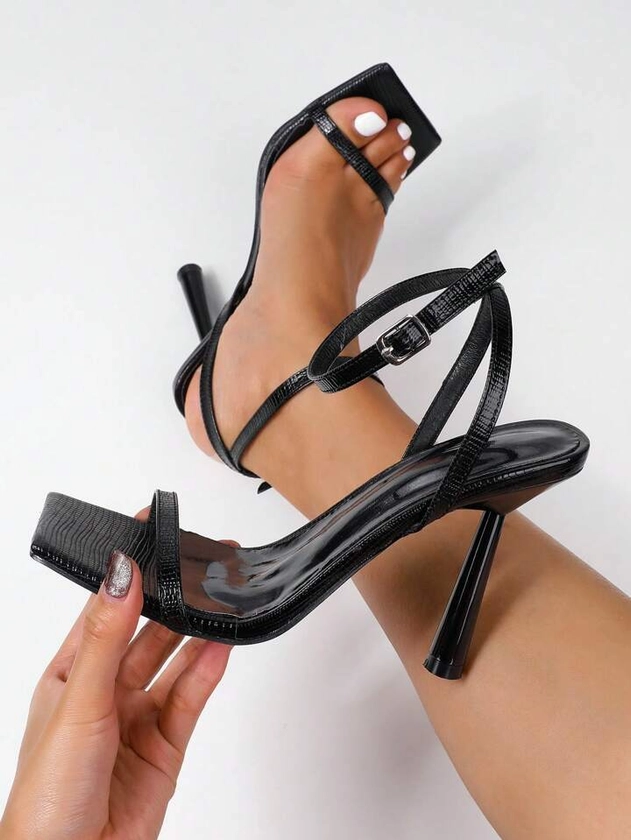 2023 Fashionable Elegant Women's Open Toe High Heel Sandals With Ankle Strap | SHEIN UK