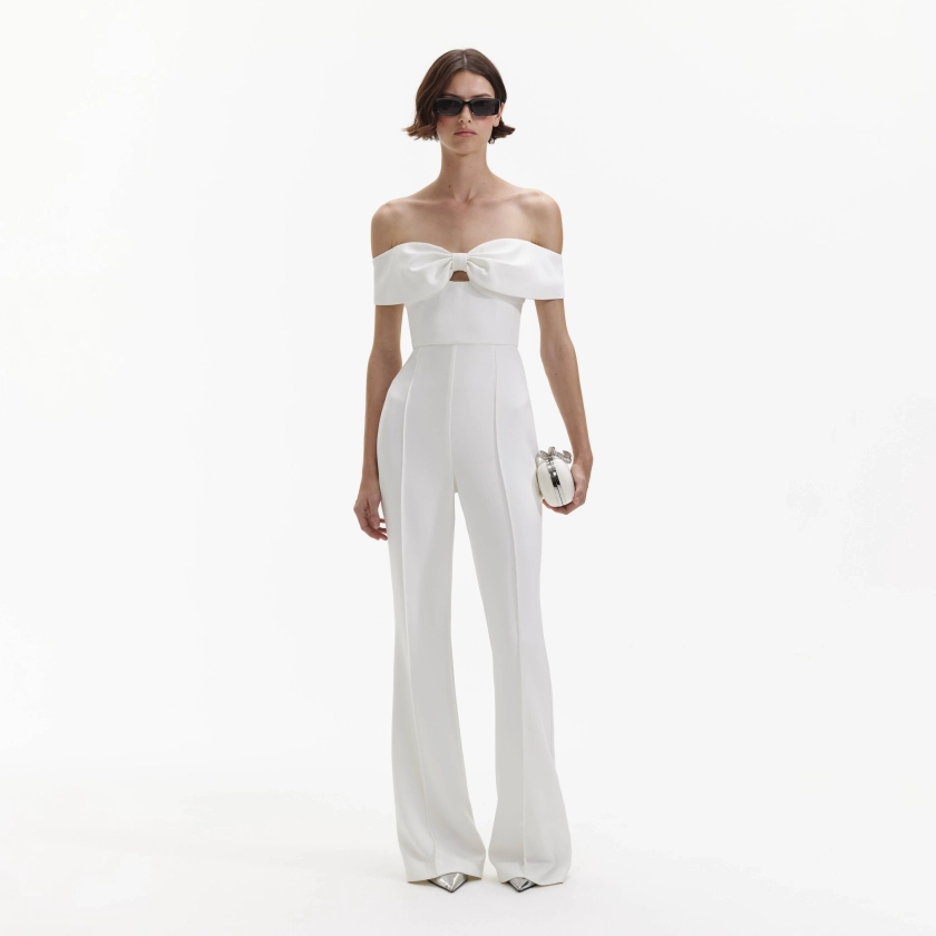 White Crepe Bow Jumpsuit