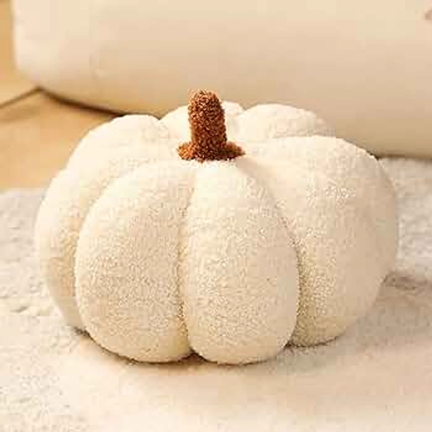 Halloween Pumpkin Pillow Decor, Plush Pillow Fleece Stuffed Pumpkins Decoration Throw Pillow for Couch, Soft Halloween Pumpkin Decor Gifts (White, 8'')