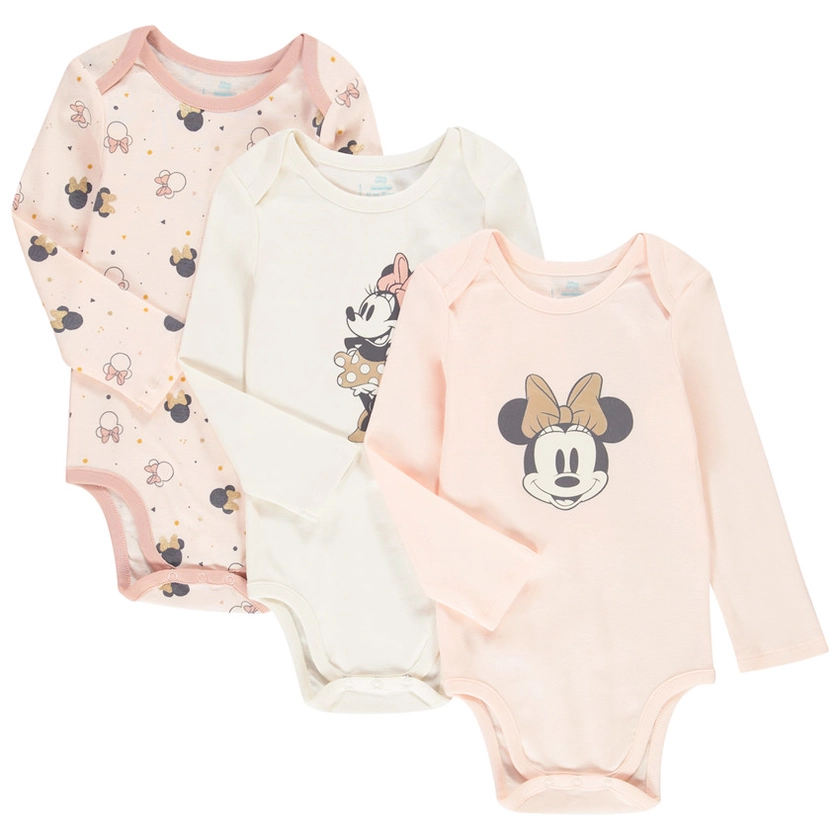 Lot de 3 bodies manches longues Minnie Disney en coton pour bébé fille