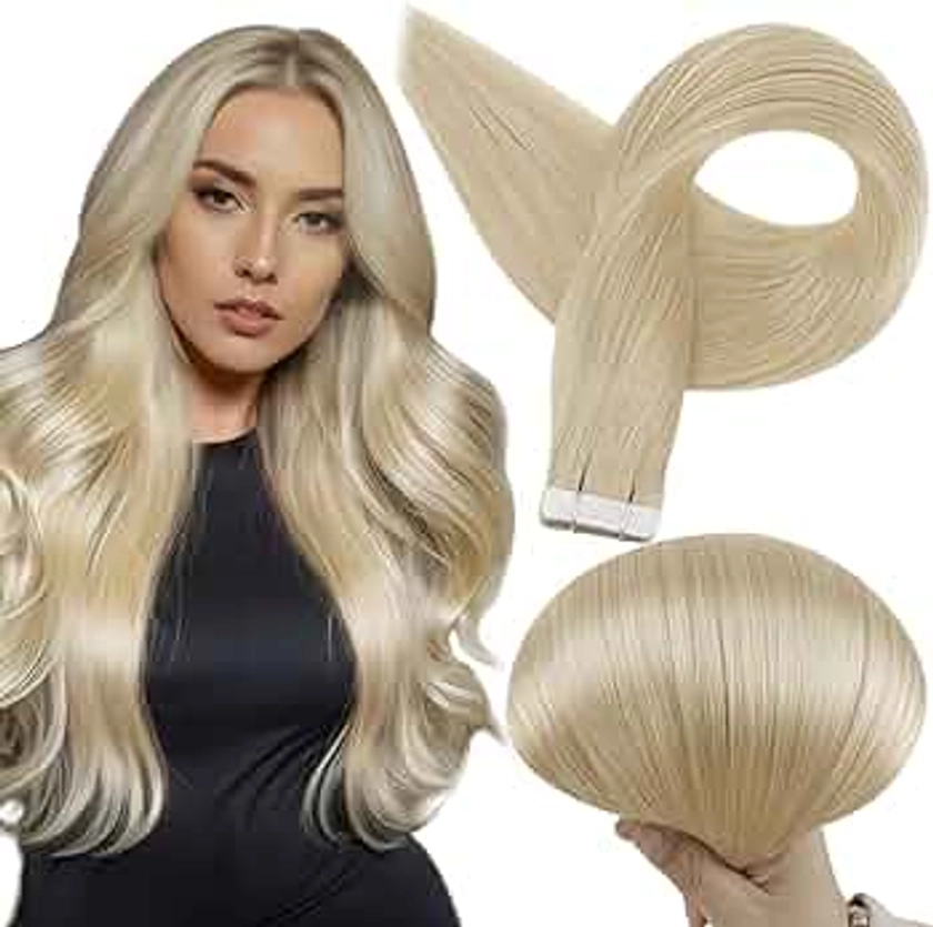 Full Shine Tape in Hair Extensions 20 Inch Hair Extensions Tape in Double Sided Seamless PU Tape in Extensions Human Hair Color 613 Bleach Blonde Real Remy Tape ins Human Hair Extensions