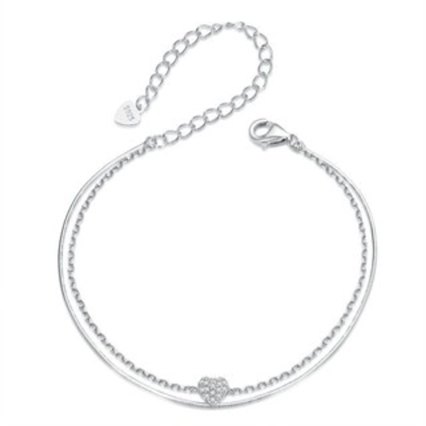 Pulseira Bamoer 925 Sterling Sliver Coração Cintilante Jóias De Dupla Camada Para Mulheres | Shopee Brasil