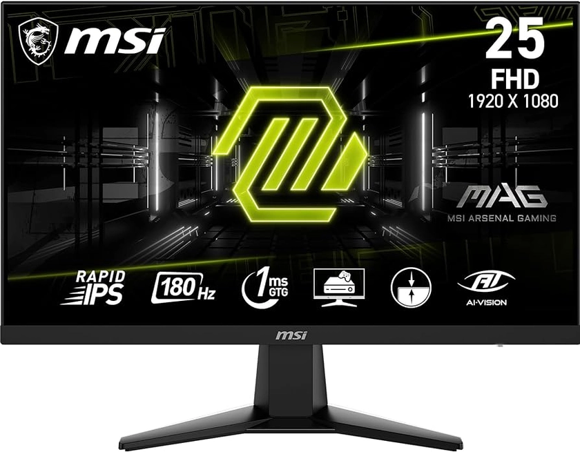 MSI G256F 25-inch 1920 x 1080 (FHD) Computer Monitor, 180Hz, Adaptive-Synch, HDMI, DisplayPort, VESA Mountable, Tilt, Height Adjustable, Speaker, 1ms, Black