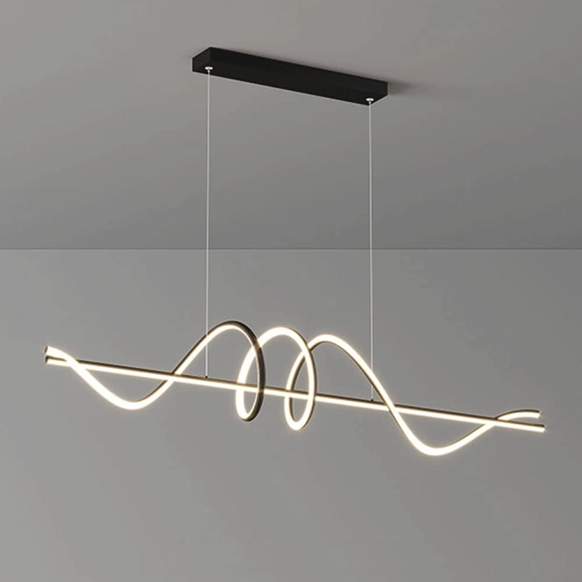 EMISOO Lampe suspendue pour îlot de cuisine à longue bande, suspension linéaire en métal, lustres d'escalier de plafond à LED modernes, lampes de suspension minimalistes au-dessus de la table à man