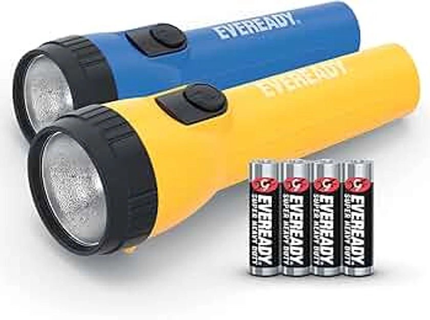 Energizer Eveready LED Torch, Super Bright Flashlight for Outdoor Lights, Ideal for Emergencies, Camping, Batteries Included, Pack of 2