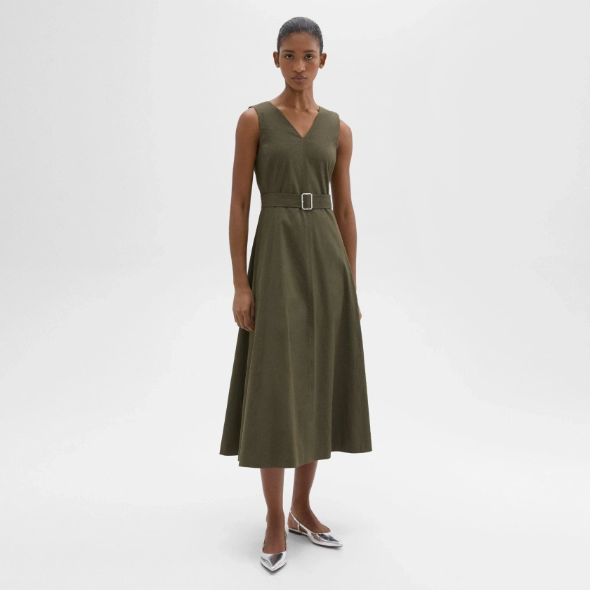 Good Linen V-Neck Volume Dress | Theory