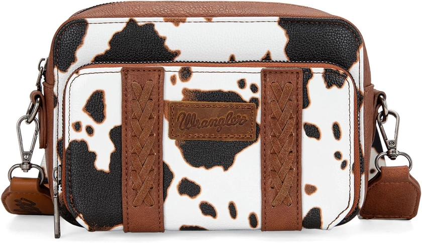 Wrangler Cow Print Crossbody Bag for Women Western Cowgirl Crossbody Purses with Guitar Strap