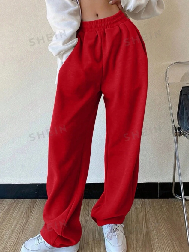 SHEIN EZwear Pantalon De Survêtement Pour Femmes À La Taille Élastique Et À La Couleur Unie