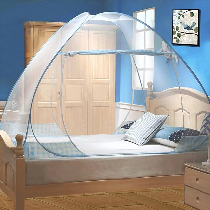 Digead Mosquito Net, 180x200cm Bed Canopy, Portable Travel Mosquito Nets, Foldable Double Door Mosquito Camping Curtain-Blue Rim : Amazon.co.uk: Baby Products