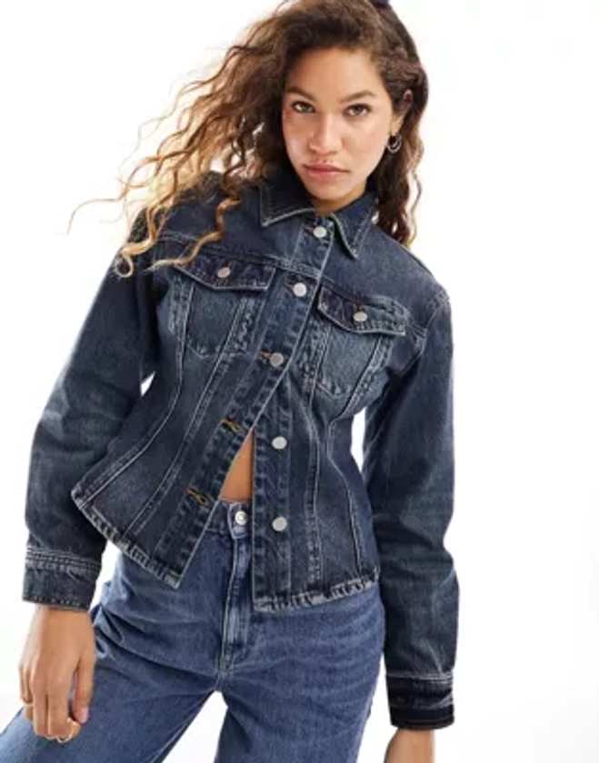 Urban Revivo fitted top with cinched waist in denim | ASOS