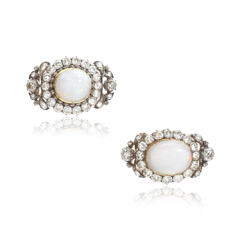 Attractive pair of opal and diamond brooches, circa 1861 and later | Royal & Noble Jewels | 2024 | Sotheby's