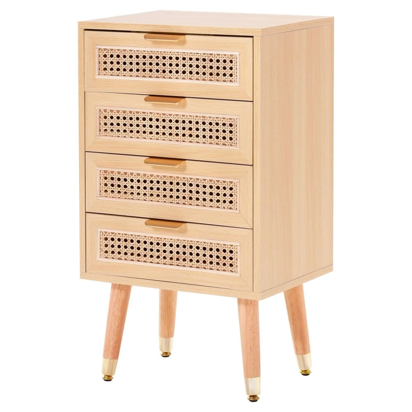 Accent Wood Chest with 4 Rattan Drawer