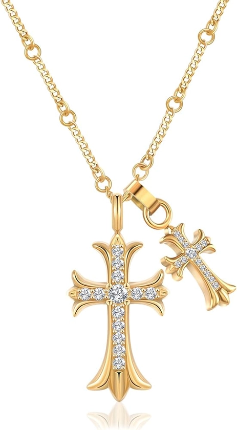 Cross Necklace for Women 18K Gold Necklace Jewelry for Women Trendy Double Cross Necklace for Girls Y2k Chains